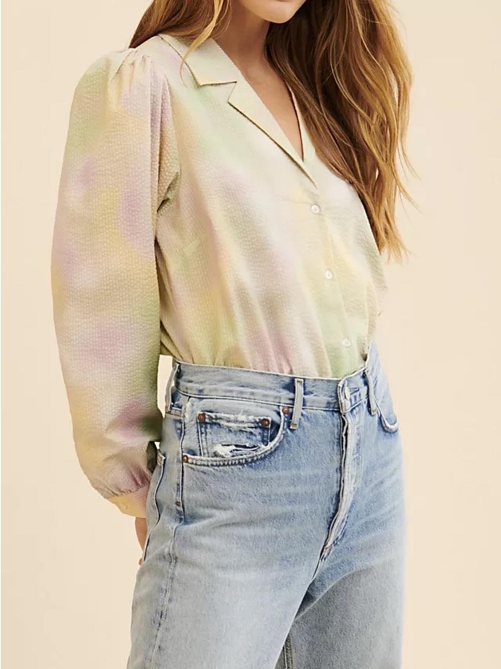 Just Female Pastel Tie-Dye Button Down Shirt